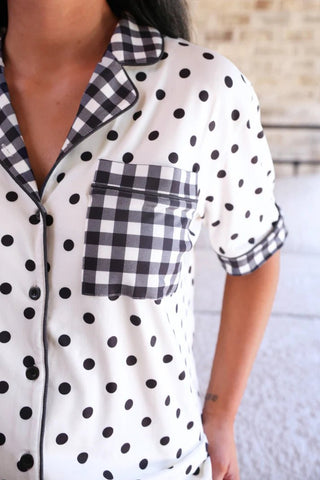 PREORDER - Gingham Polka Dot Ruffle Pajama Set - Boutique Bella Bellapajama set