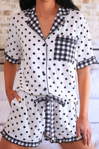 PREORDER - Gingham Polka Dot Ruffle Pajama Set - Boutique Bella Bellapajama set