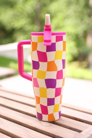 PREORDER - Groovy Checkered Sleek Tumbler - Boutique Bella Bellatumber