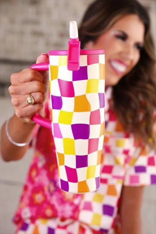 PREORDER - Groovy Checkered Sleek Tumbler - Boutique Bella Bellatumber