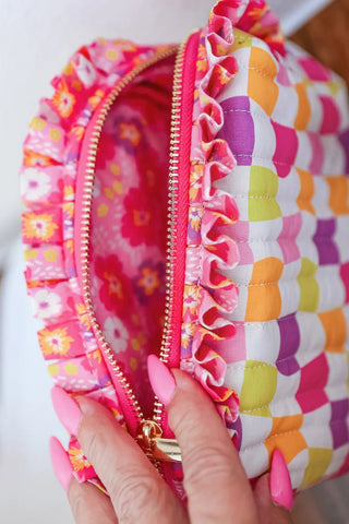 PREORDER - Groovy Garden Quilted Ruffle Bag - Boutique Bella Bellacosmetic bag