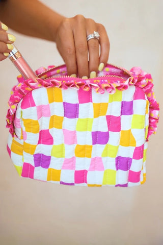 PREORDER - Groovy Garden Quilted Ruffle Bag - Boutique Bella Bellacosmetic bag