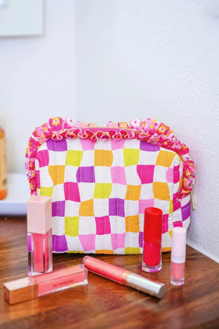 PREORDER - Groovy Garden Quilted Ruffle Bag - Boutique Bella Bellacosmetic bag