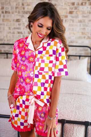 PREORDER - Groovy Garden Ruffle Pajama Set - Boutique Bella Bellapajama set