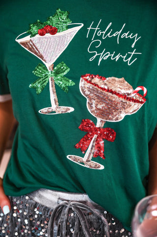 PREORDER- Holiday Spirit Sequin Embroidered Tee - Boutique Bella BellaChristmas Apparel