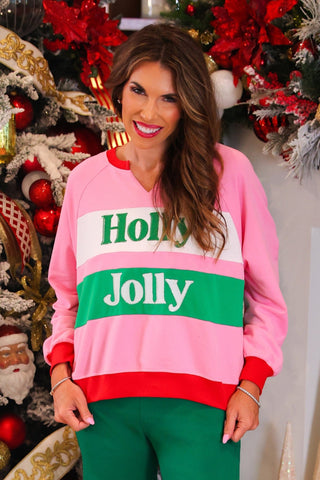 PREORDER- Holly Jolly Color Block Pullover - Boutique Bella BellaChristmas Apparel