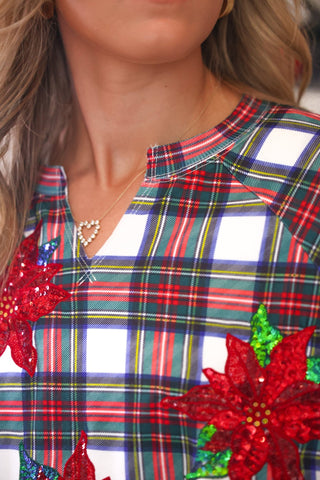 PREORDER- Plaid Poinsettia French Terry Pullover - Boutique Bella BellaChristmas Apparel