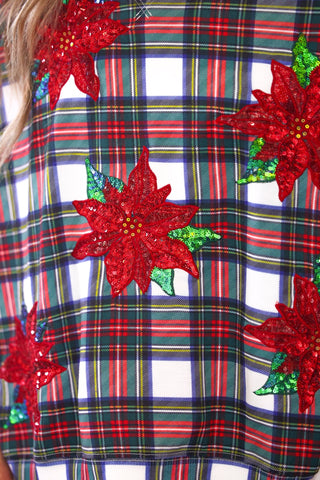 PREORDER- Plaid Poinsettia French Terry Pullover - Boutique Bella BellaChristmas Apparel