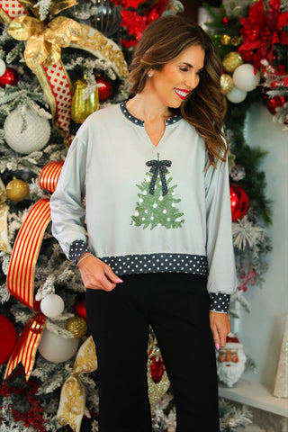 PREORDER- Polka Dot Bow Tree Pullover - Boutique Bella BellaChristmas Apparel