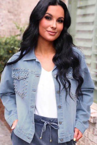 PREORDER - Stella Rhinestone Denim Jacket - Boutique Bella BellaDenim Jacket