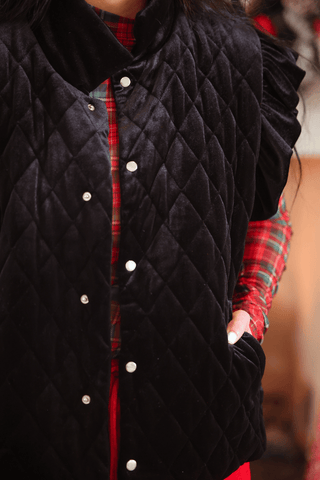 PREORDER- Velvet Quilted Vest- Black - Boutique Bella BellaVest