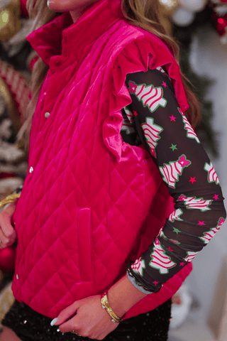 PREORDER- Velvet Quilted Vest- Pink - Boutique Bella BellaVest