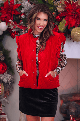 PREORDER- Velvet Quilted Vest- Red - Boutique Bella BellaVest