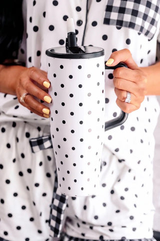 PREORDER - White Polka Dot Sleek Tumbler - Boutique Bella BellaTumbler