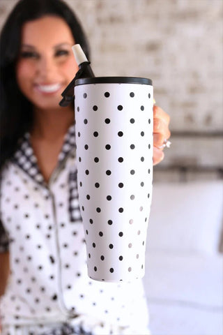 PREORDER - White Polka Dot Sleek Tumbler - Boutique Bella BellaTumbler