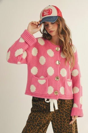 Preppy Pink & White Knit Cardigan - Boutique Bella Bellasweater