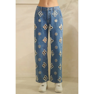 Pretty in Pearls High Rise Jeans - Boutique Bella BellaJeans