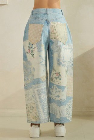 Printed Patchwork Denim Pants - Boutique Bella Bellajeans