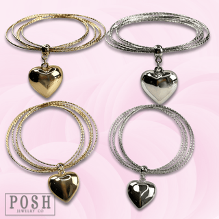 Puffed heart bangle bracelet - Boutique Bella BellaBracelets