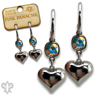 Puffed heart earring, Austrian crystal - Boutique Bella BellaEarrings