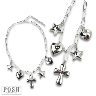 Puffed multi-charm chain necklace - Boutique Bella BellaNecklaces