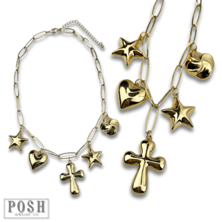 Puffed multi-charm chain necklace - Boutique Bella BellaNecklaces