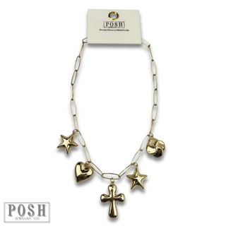 Puffed multi-charm chain necklace - Boutique Bella BellaNecklaces