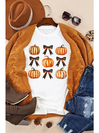 Pumpkin Bow Knot Crew Neck Tee - Boutique Bella BellaT-Shirt