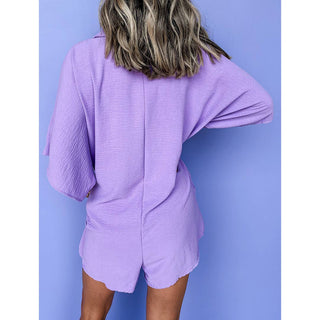 Purple Button Down Double Pocket Romper - Boutique Bella BellaRomper
