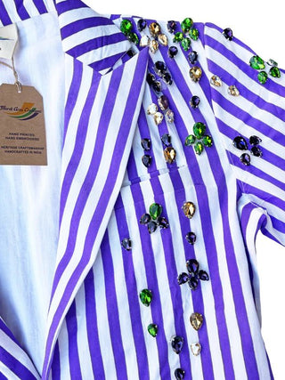 Purple Striped Block Print Blazer with Jewels - Boutique Bella BellaBlazer
