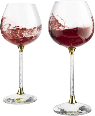 Crystal Wine Glasses Diamond Filled Stem White And Red Wine With Laser Cut Diamond Base Large 18 Oun
