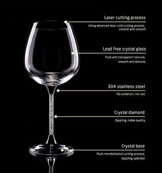 Crystal Wine Glasses Diamond Filled Stem White And Red Wine With Laser Cut Diamond Base Large 18 Oun