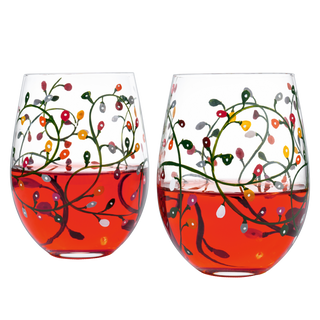 Stemless Christmas Lights Wine Glass Tumblers Glasses Set Of 2 Hand Painted Wine Ornament Light Bulb