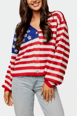 QOS American Flag Button Up Cardigan - Boutique Bella BellaCardigan