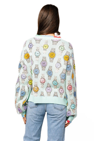 QOS Aqua Colorblock Trim Multi Watch Button Up Cardigan - Boutique Bella BellaCardigan