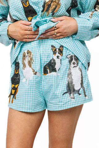 QOS Aqua Gingham Queen of Dogs Short - Boutique Bella BellaQueen of Sparkles