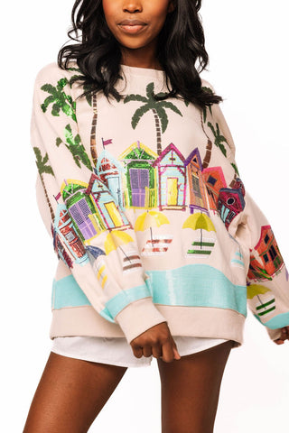QOS Beige Beach Scene Sweatshirt - Boutique Bella BellaSweatshirt