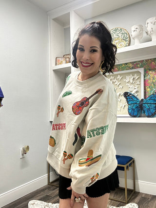 QOS Beige Cinco Icon Sweatshirt - Boutique Bella BellaQueen of Sparkles