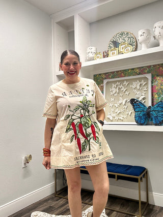 QOS Beige Jalapeño Seed Cotton Short Sleeve Dress - Boutique Bella BellaQueen of Sparkles