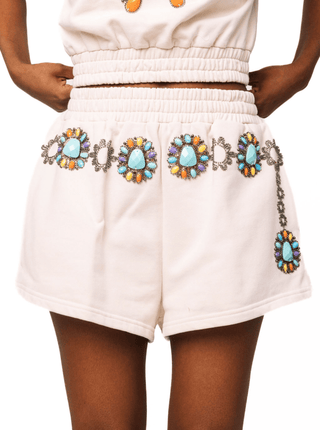 QOS Beige Multi Turquoise Necklace Short - Boutique Bella Bella
