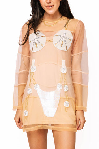 QOS Beige Sand Dollar Bikini Sheer Coverup - Boutique Bella Bella