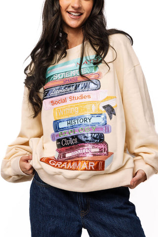 QOS Beige School Books Sweatshirt - Boutique Bella BellaQueen of Sparkles