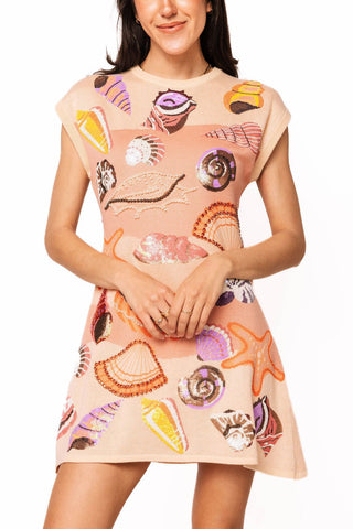 QOS Beige Sea Shell Knit Dress - Boutique Bella BellaQueen of Sparkles
