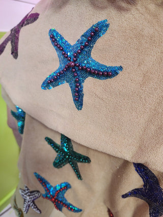 QOS- Beige Terry Cloth Starfish Shorts - Boutique Bella Bella