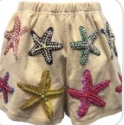 QOS- Beige Terry Cloth Starfish Shorts - Boutique Bella Bella