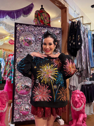QOS Black Bright Firework Sweatshirt - Boutique Bella BellaQueen of Sparkles