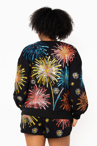 QOS Black Bright Firework Sweatshirt - Boutique Bella BellaQueen of Sparkles