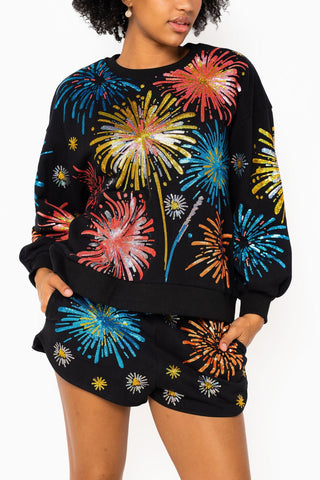 QOS Black Bright Firework Sweatshirt - Boutique Bella BellaQueen of Sparkles