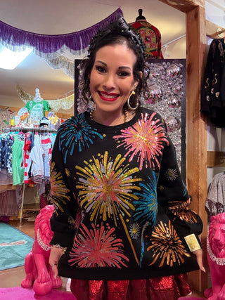 QOS Black Bright Firework Sweatshirt - Boutique Bella BellaQueen of Sparkles