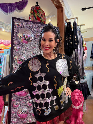 QOS Black Champagne Tower NYE Icon Sweatshirt - Boutique Bella BellaQueen of Sparkles